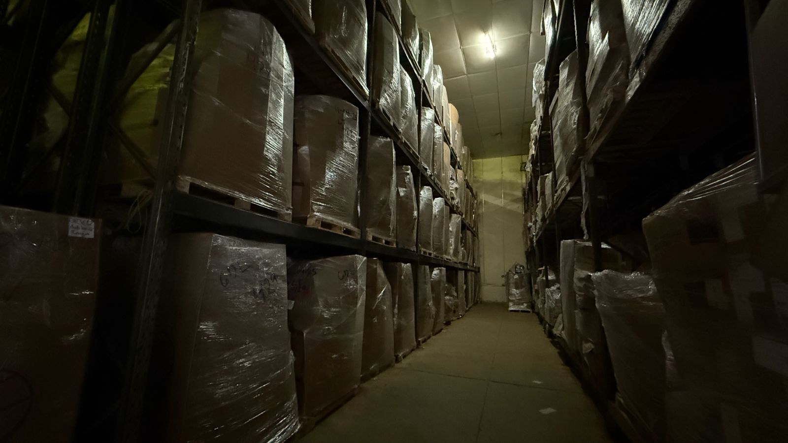 Tarimas organizadas dentro del almacén